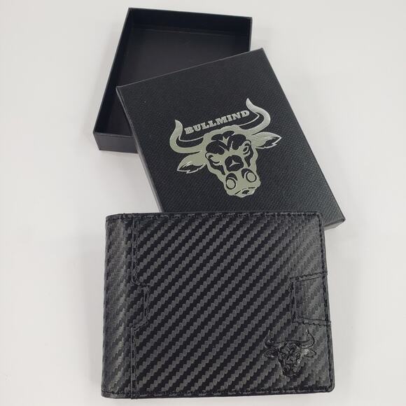 BULLMIND Black Bifold Wallet Bull Slim Thin Minimalist with Money Clip Gift Box - Picture 7 of 8